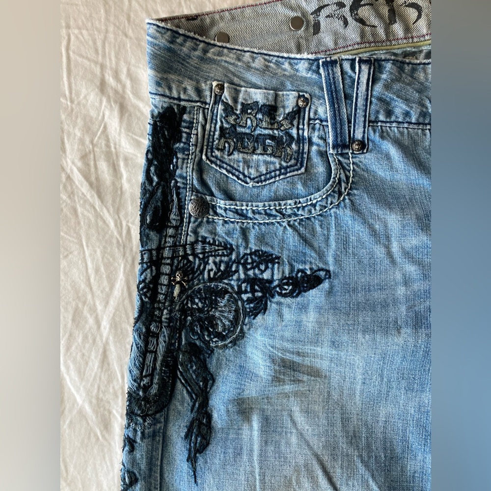 Vintage Rerock Women’s Embroidered Wide Leg Jeans - Picture 6 of 16